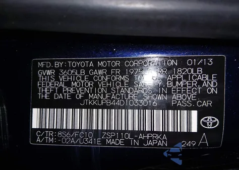 2013 Scion Xd from USA, damaged, VIN JTKKUPB44D1033016